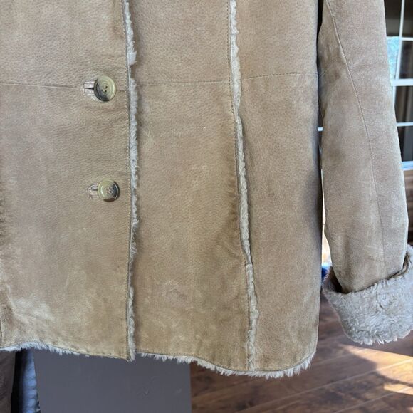 Barn Coat Women M Leather Suede & Fleece Shearling Lined Boho Vntg St Johns Bay - Picture 8 of 15